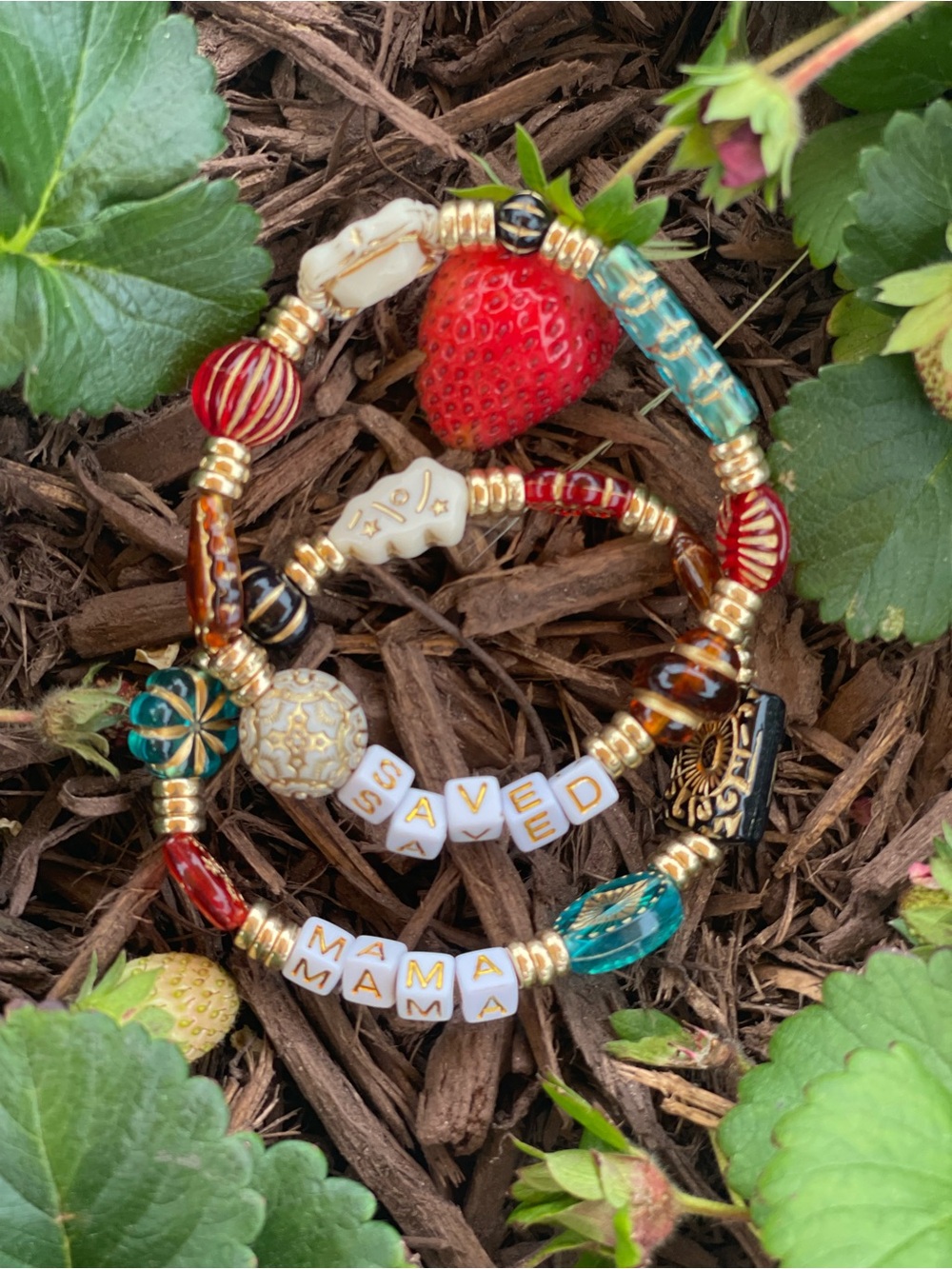 Multicolor Beaded 'SAVED MAMA' Bracelet Set